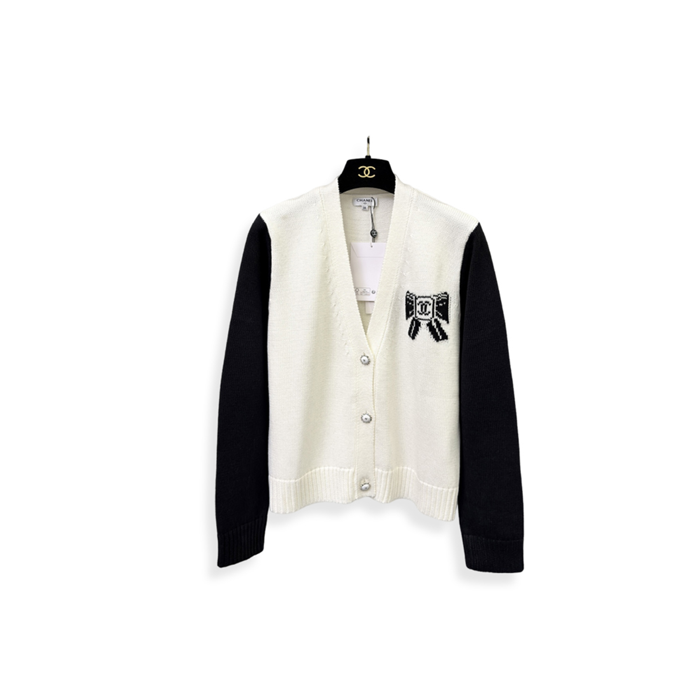 CHANEL BOW-KNIT V-NECK CARDIGAN 